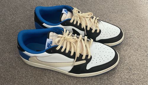 Air Jordan 1 Retro Low x Fragment Design x Travis Scott x ‘Sail Black Military Blue’ photo review