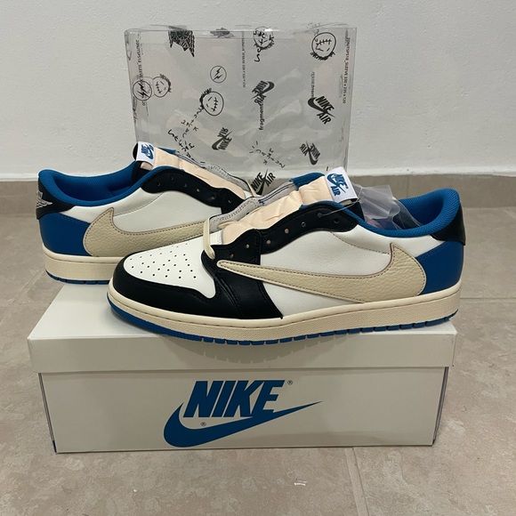 Air Jordan 1 Retro Low x Fragment Design x Travis Scott x ‘Sail Black Military Blue’ photo review