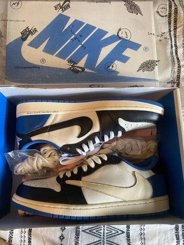 Air Jordan 1 Retro Low x Fragment Design x Travis Scott x ‘Sail Black Military Blue’ photo review