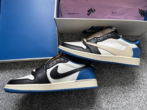 Air Jordan 1 Retro Low x Fragment Design x Travis Scott x ‘Sail Black Military Blue’ photo review